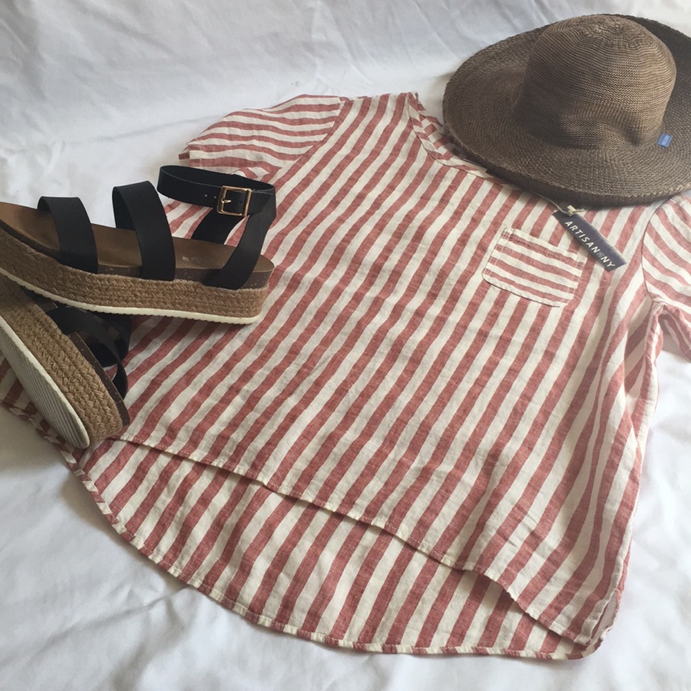 Striped red/white linen tee NWT